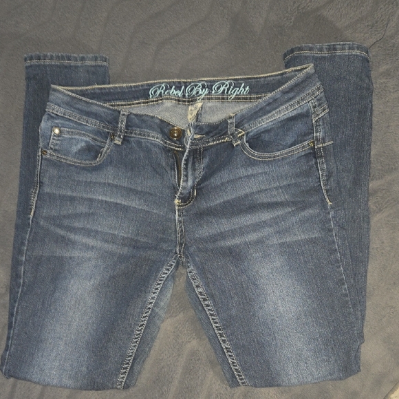 Blue Skinny Jeans with Modern Distressing - Picture 1 of 10